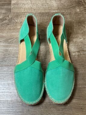 New Talbots Green Espadrille Flats Suede Leather size 7